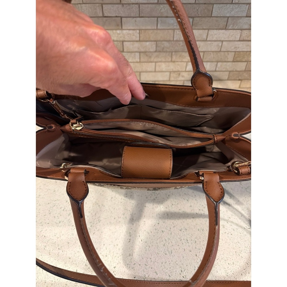 Michael Kors Hailee Large Satchel Natural Luggage Logo Tote Bag - Picture 3 of 5